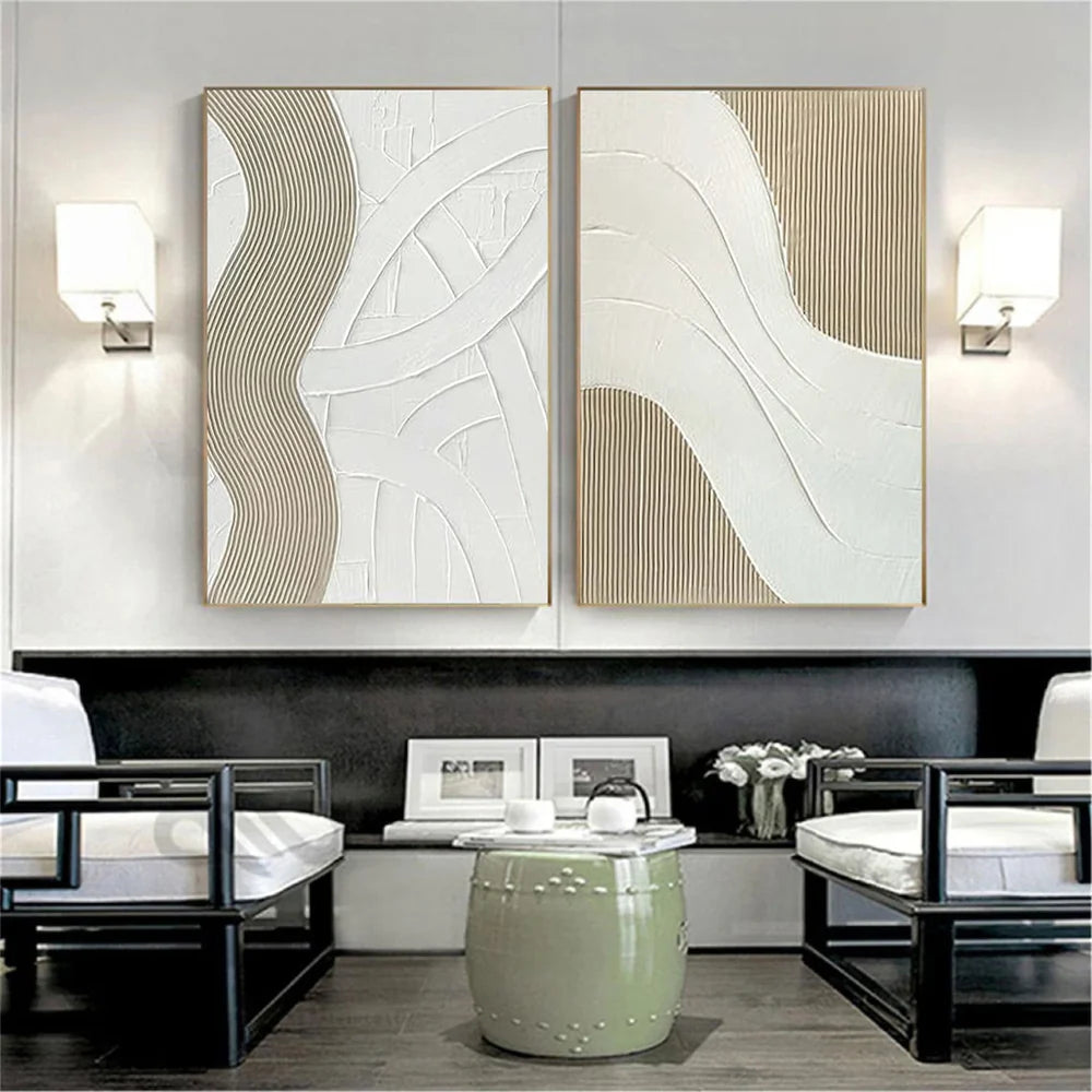 White Minimalist Textured Wall Art Set of 2 #MT028