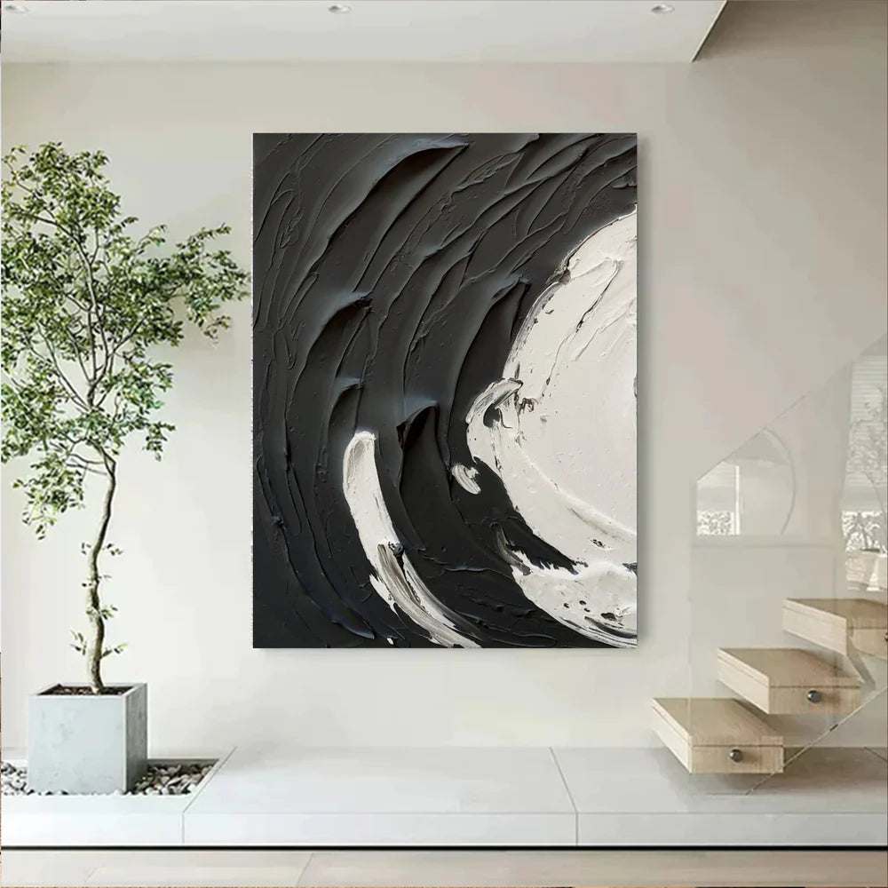 Black and White Minimalist Textured Wall Art #MT044