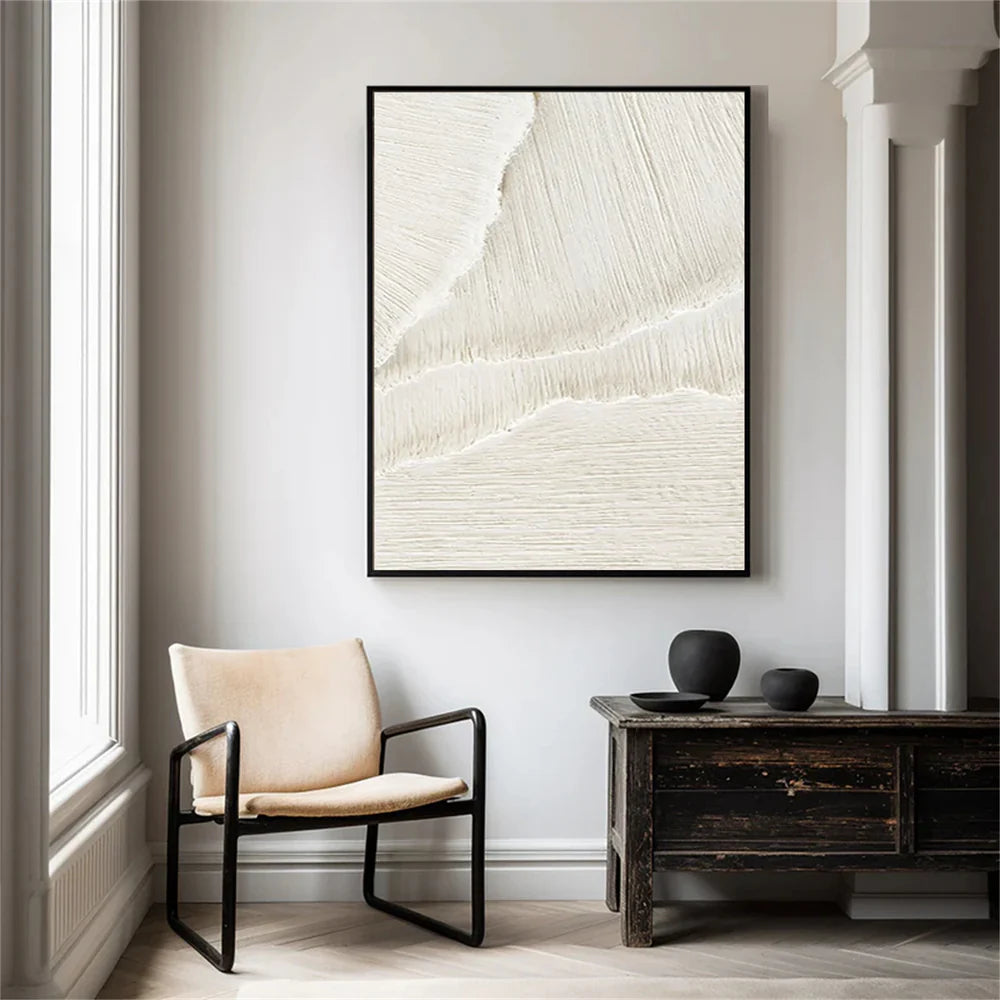 White Minimalist Textured Wall Art #MT056