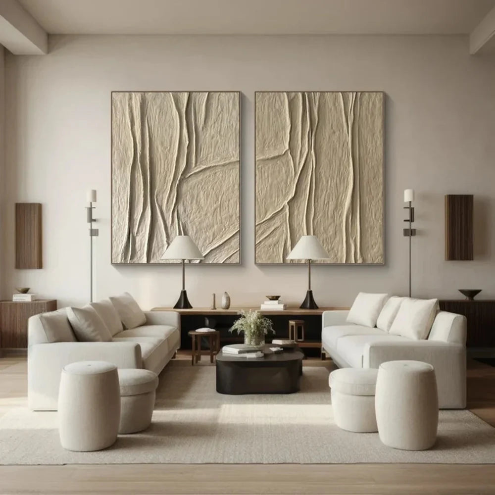 Beige and Brown Abstract Textured Wall Art Set Of 2 #AT041