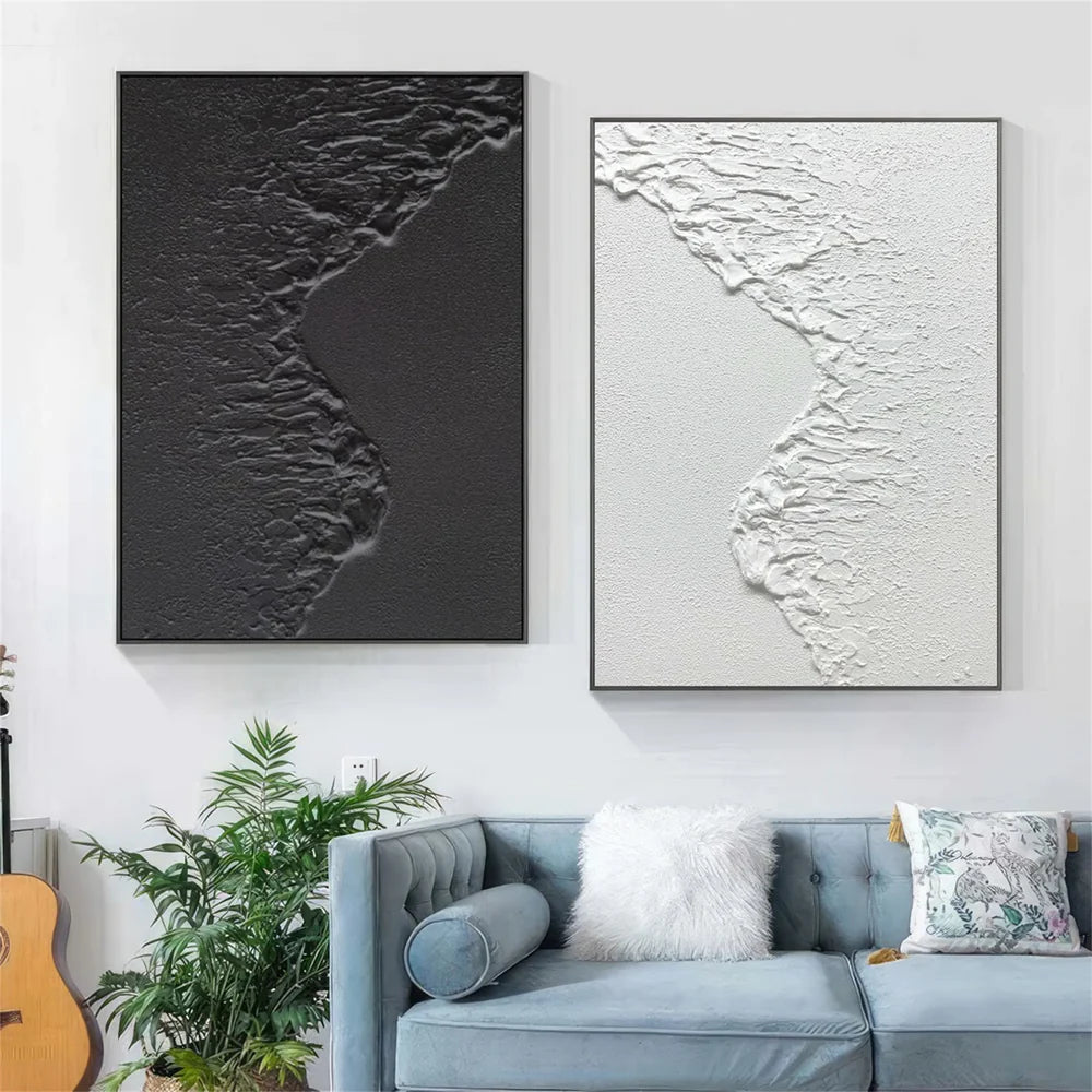 Black and White Minimalist Textured Wall Art Set of 2 #MT067