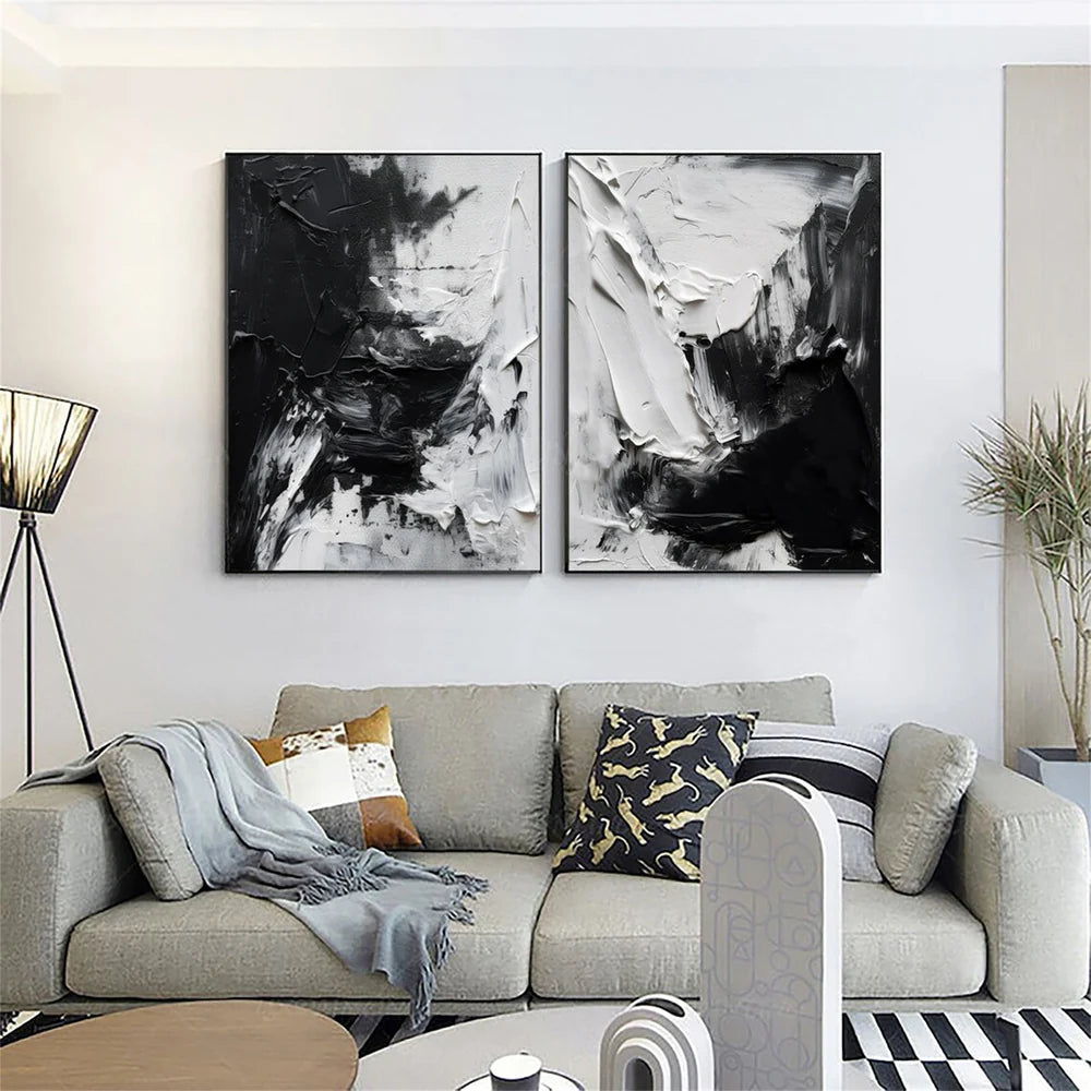 Black and White Minimalist Textured Wall Art Set of 2 #MT068