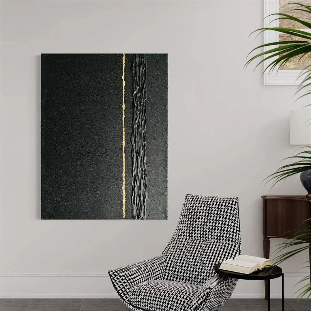 Black and Gold Minimalist Textured Wall Art #MT091