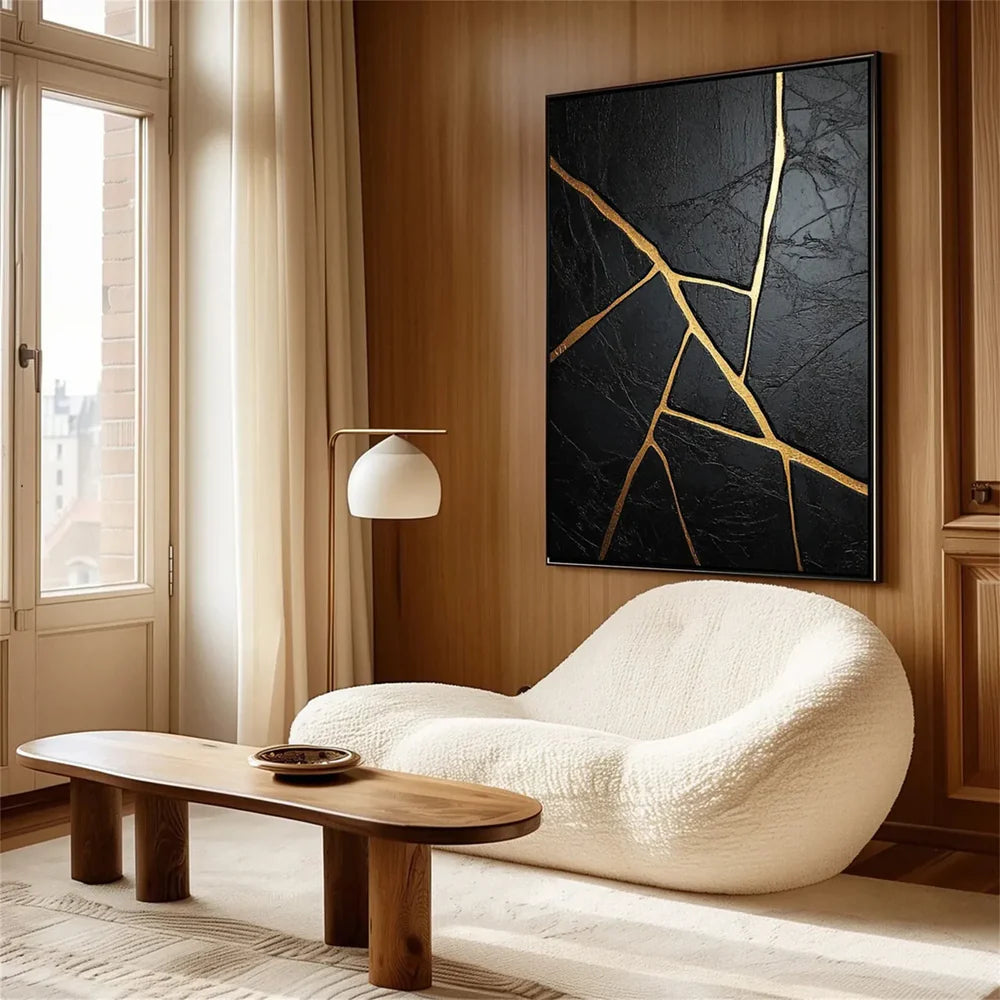 Black and Gold Minimalist Textured Wall Art #MT092