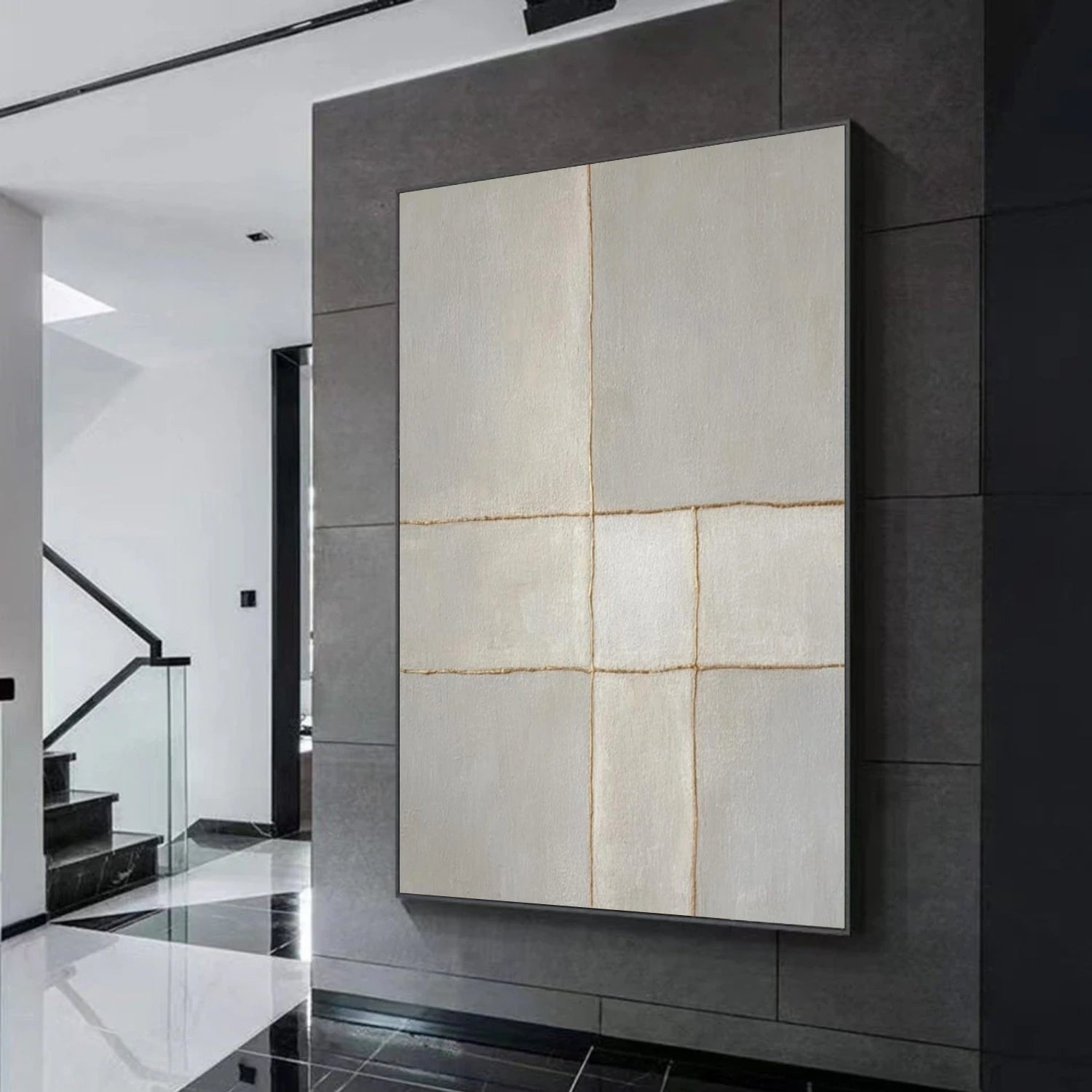 Beige and Grey Minimalist Plaster Textured Wall Art #MT142