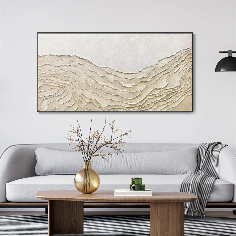 White and Beige Minimalist Textured Wall Art #MT095