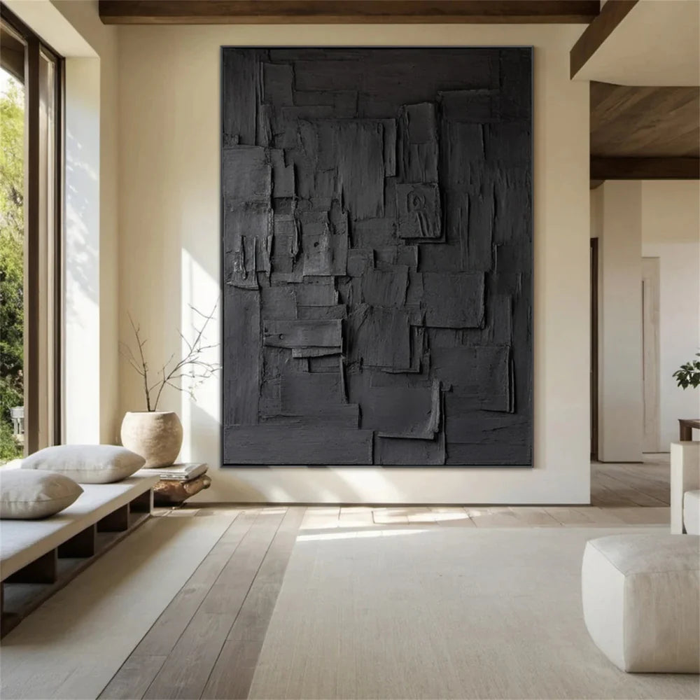 Black Minimalist Textured Wall Art #MT003
