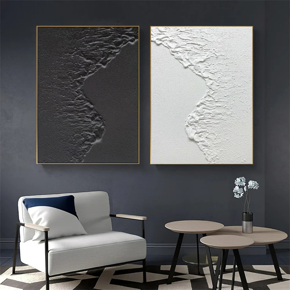 Black and White Minimalist Textured Wall Art Set of 2 #MT067