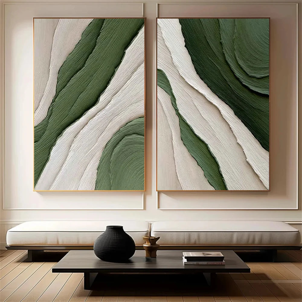 Green Minimalist Textured Wall Art Set of 2 #MT038
