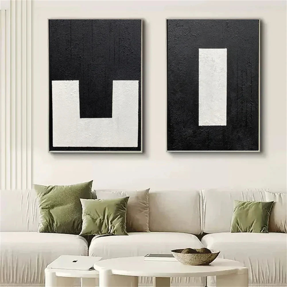 Black and White Minimalist Textured Wall Art Set of 2 #MT016