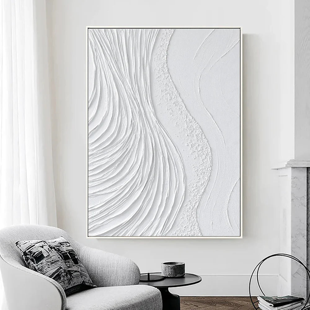 White Minimalist Textured Wall Art #MT027