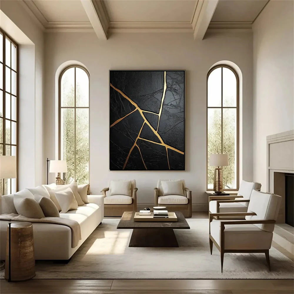Black and Gold Minimalist Textured Wall Art #MT092