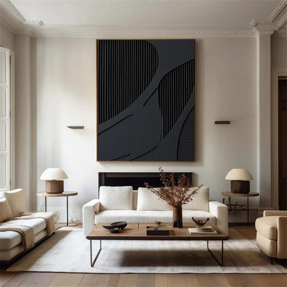 Black Minimalist Textured Wall Art #MT047