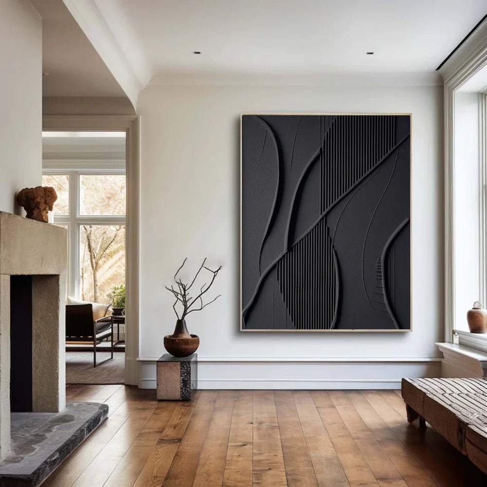 Black Minimalist Textured Wall Art #MT079