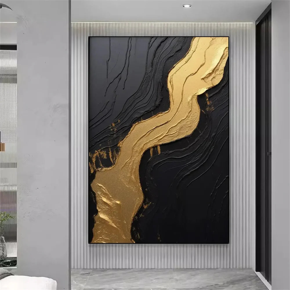 Black and Gold Minimalist Textured Wall Art #MT090