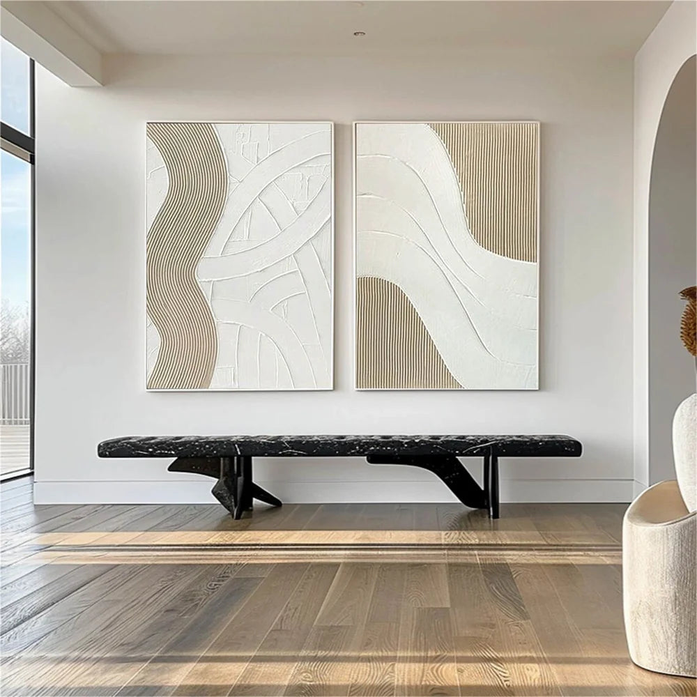 White Minimalist Textured Wall Art Set of 2 #MT028