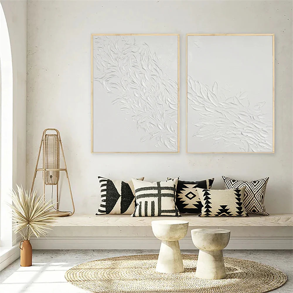 White Minimalist Textured Wall Art Set of 2 #MT057