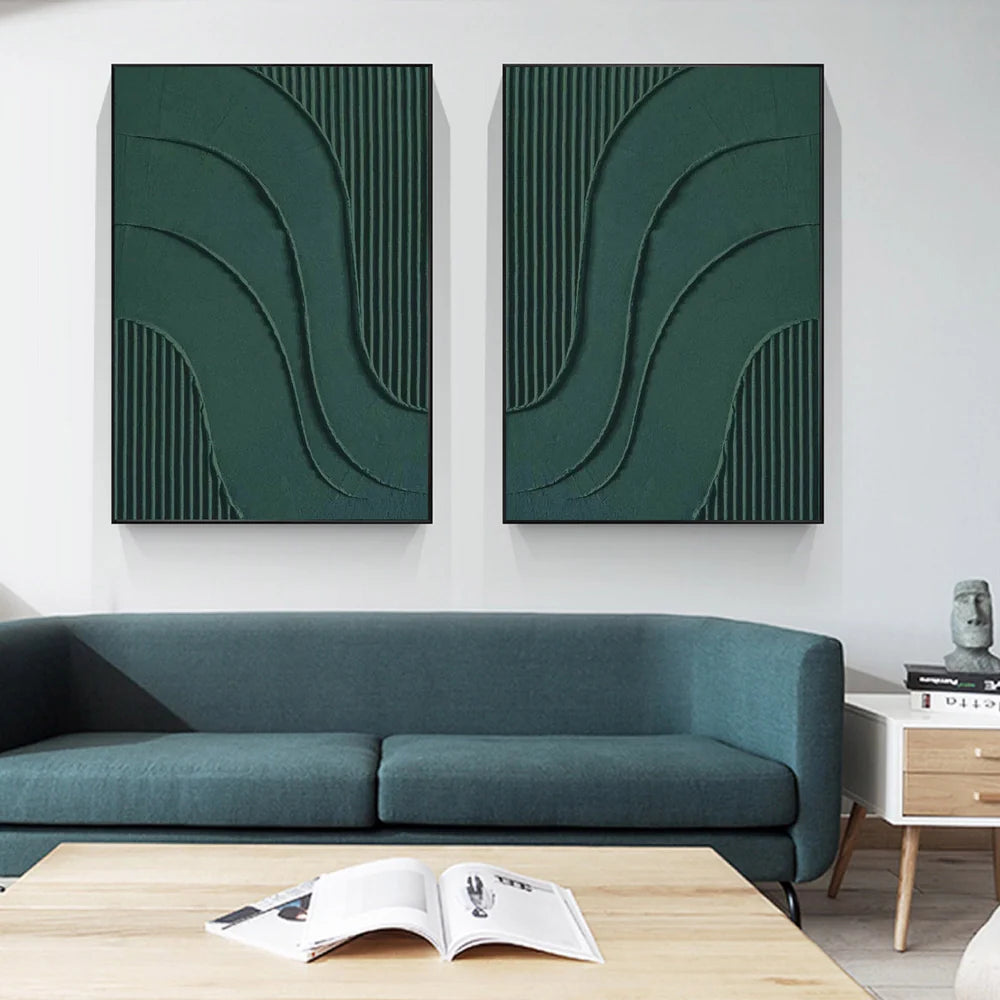 Green Minimalist Textured Wall Art Set of 2 #MT039