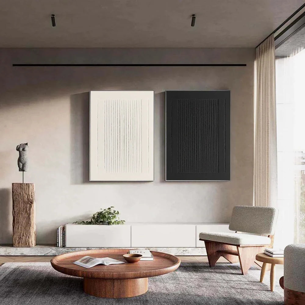 Black and White Minimalist Textured Wall Art Set of 2 #MT015