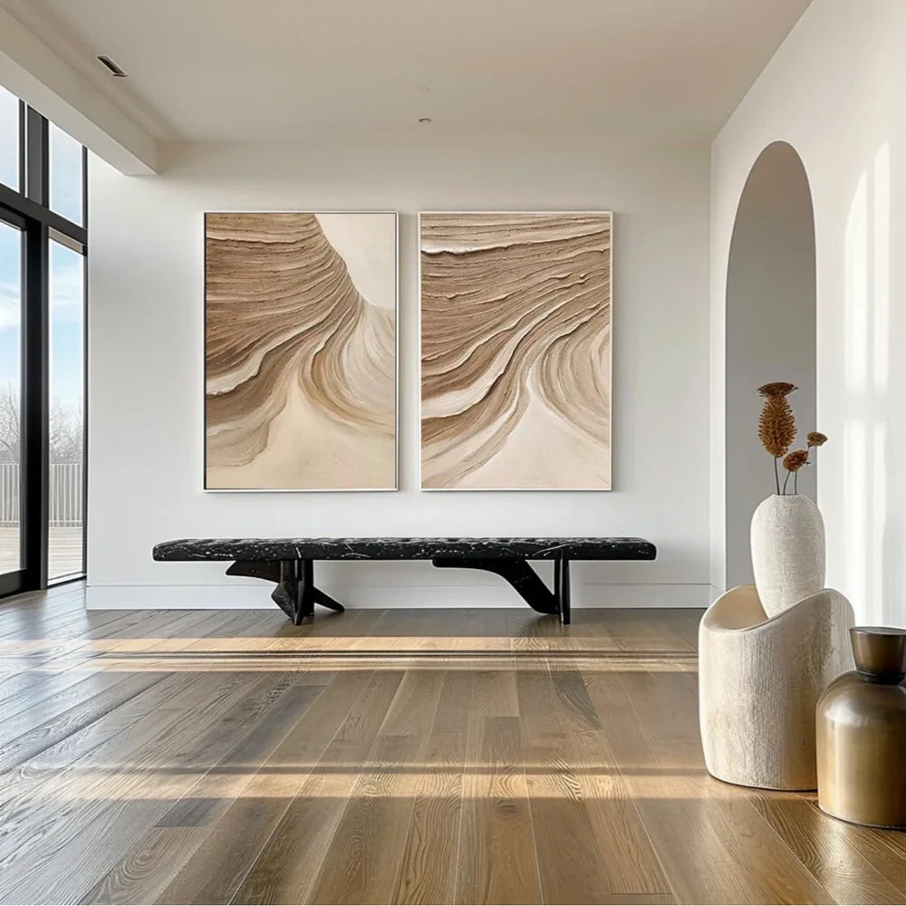 Beige and Brown Abstract Textured Wall Art Set Of 2 #AT043