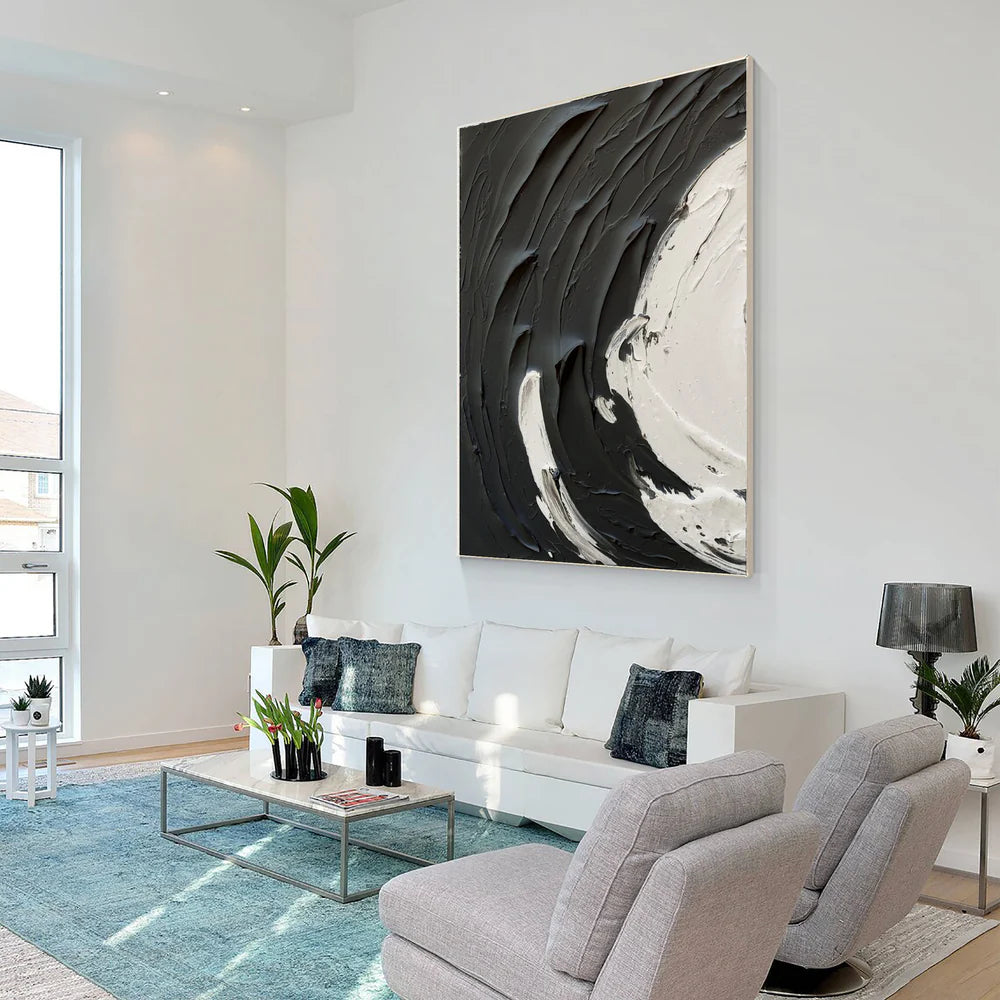 Black and White Minimalist Textured Wall Art #MT044