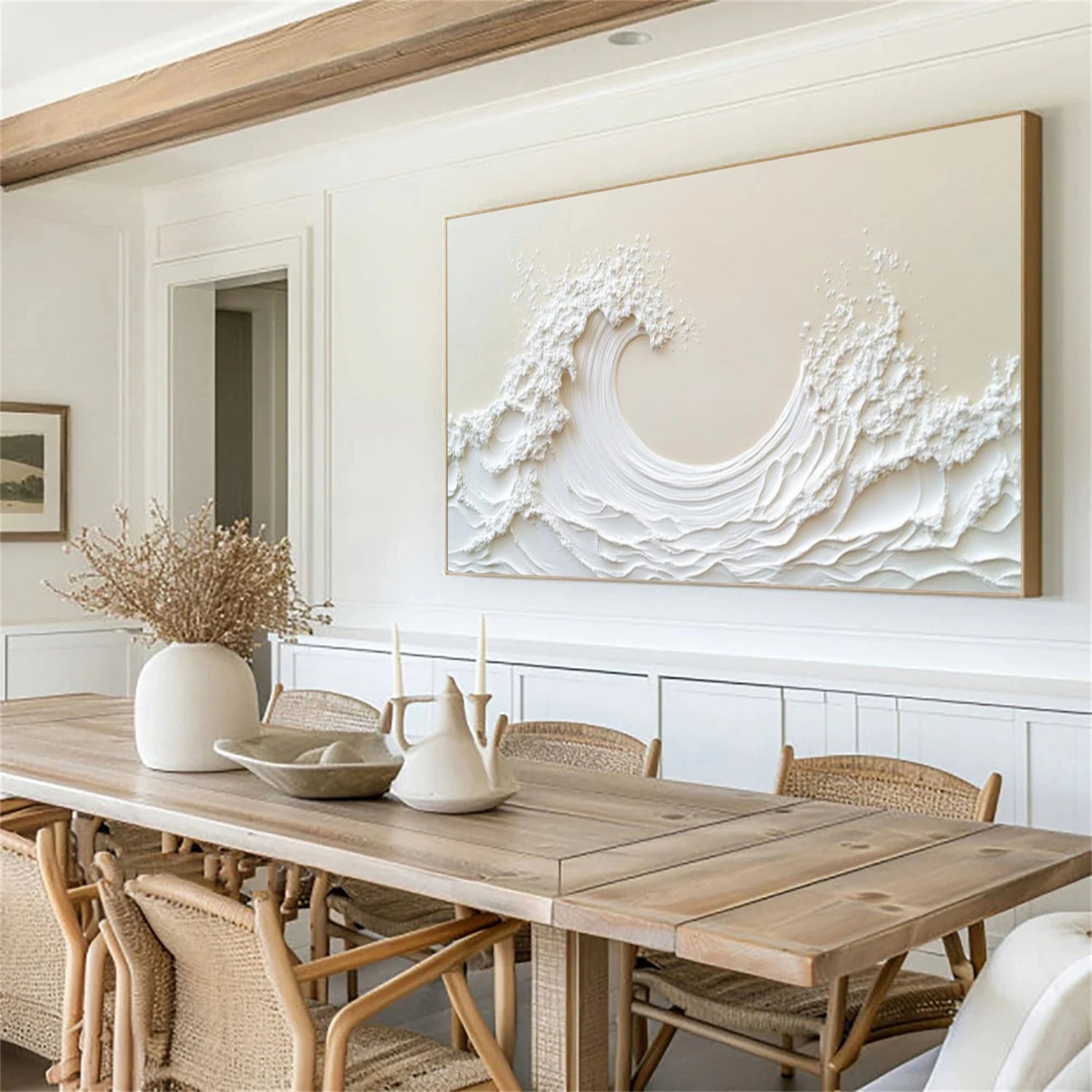 White and Beige Ocean & Sky Textured Wall Art #MO086