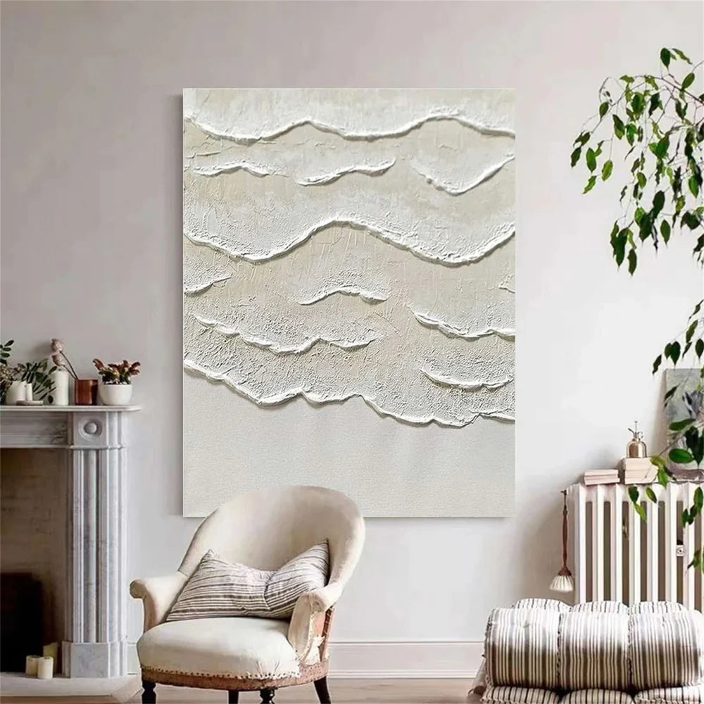 White Minimalist Textured Wall Art #MT122