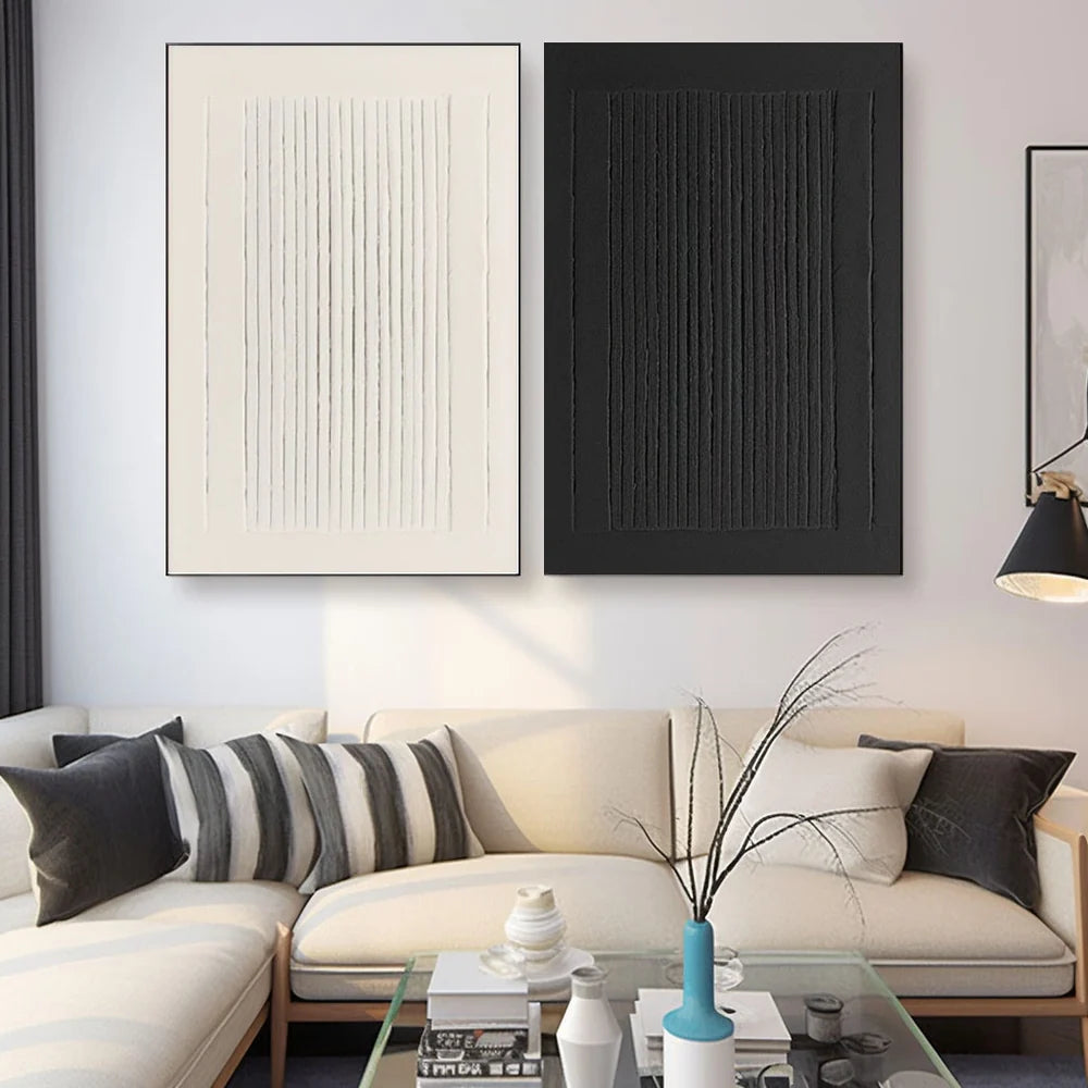 Black and White Minimalist Textured Wall Art Set of 2 #MT043