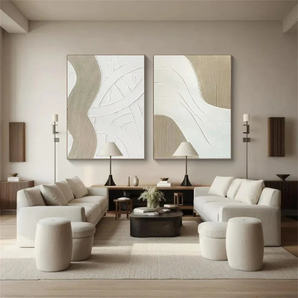 White Minimalist Textured Wall Art Set of 2 #MT028