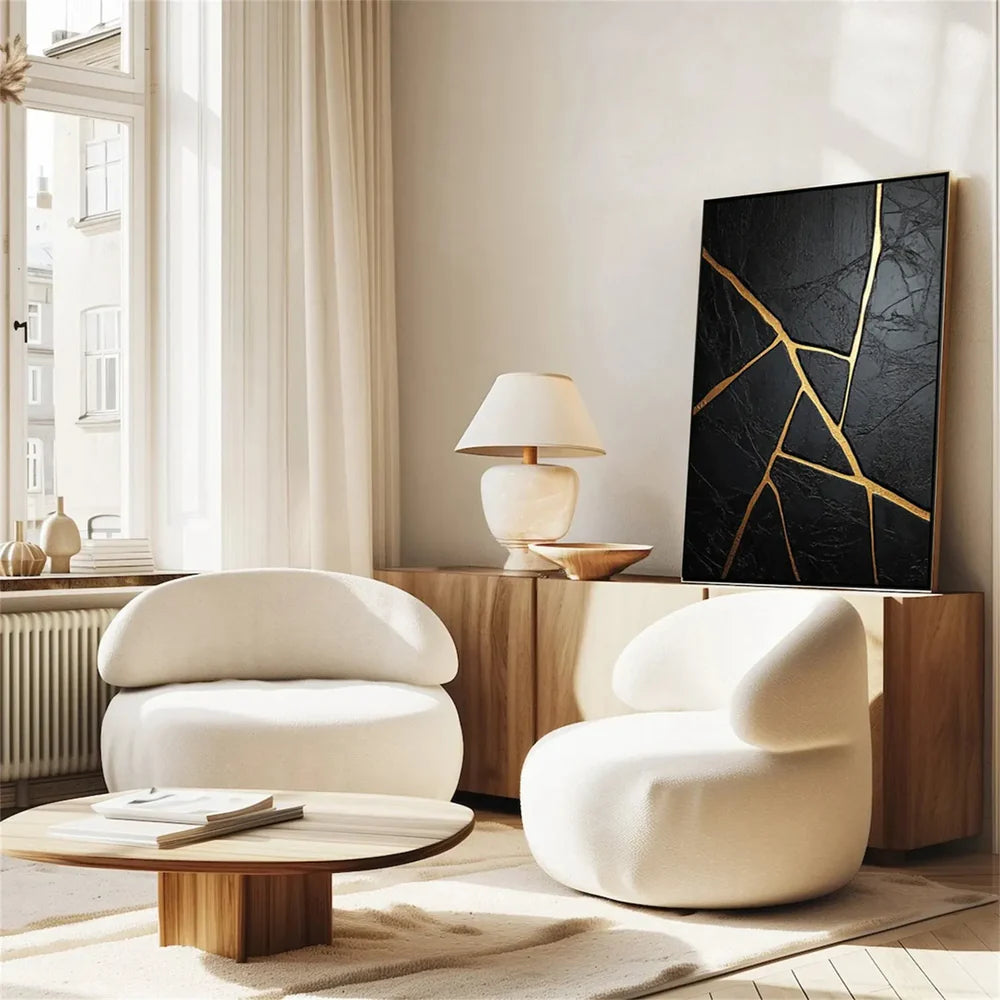 Black and Gold Minimalist Textured Wall Art #MT092