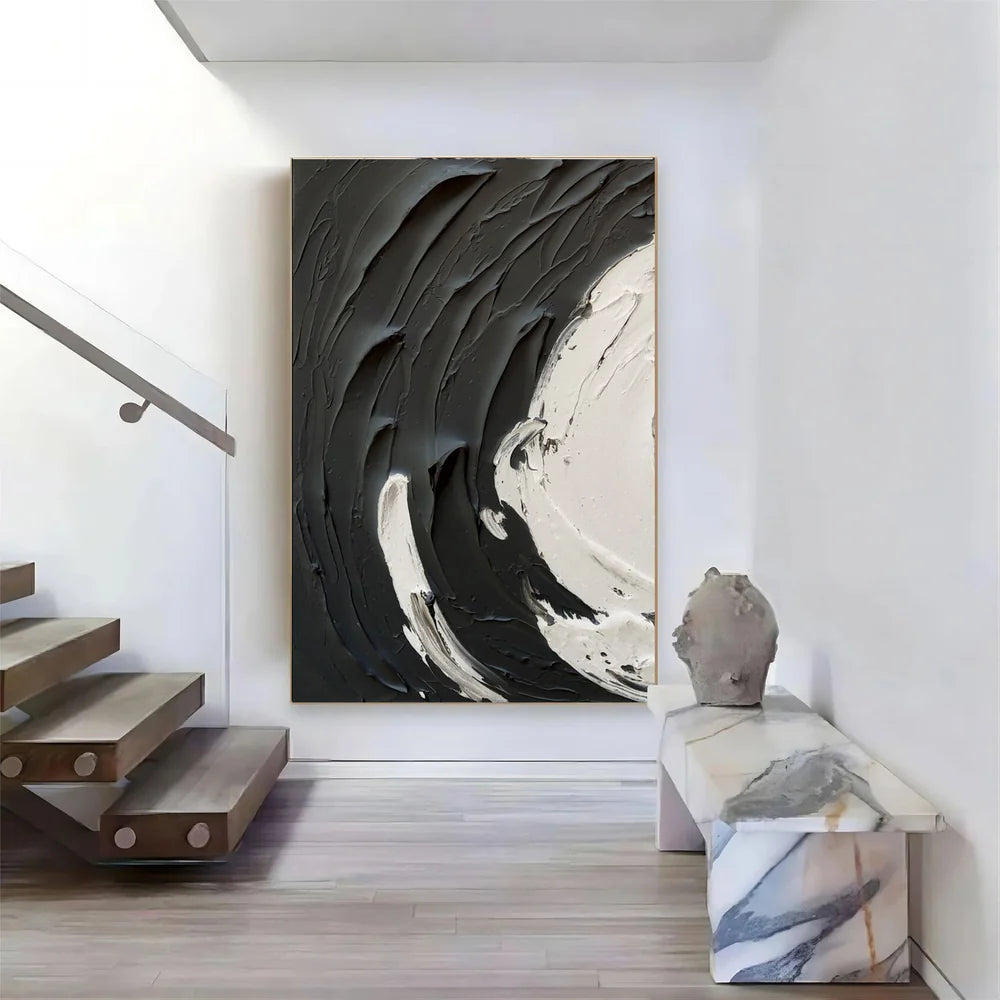 Black and White Minimalist Textured Wall Art #MT044