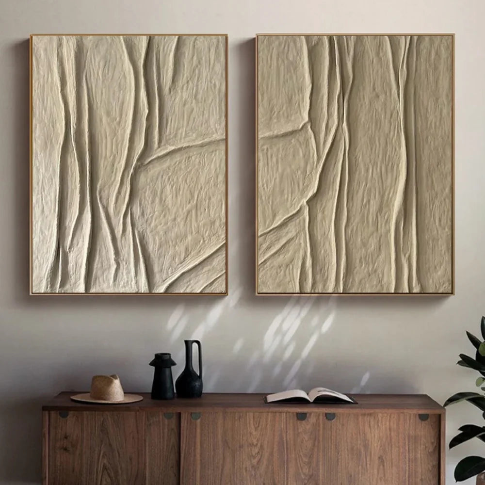Beige and Brown Abstract Textured Wall Art Set Of 2 #AT041