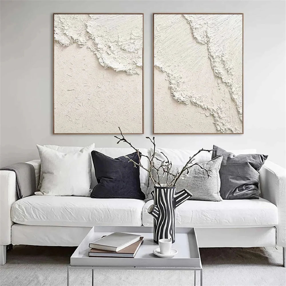 White Minimalist Textured Wall Art Set of 2 #MT121