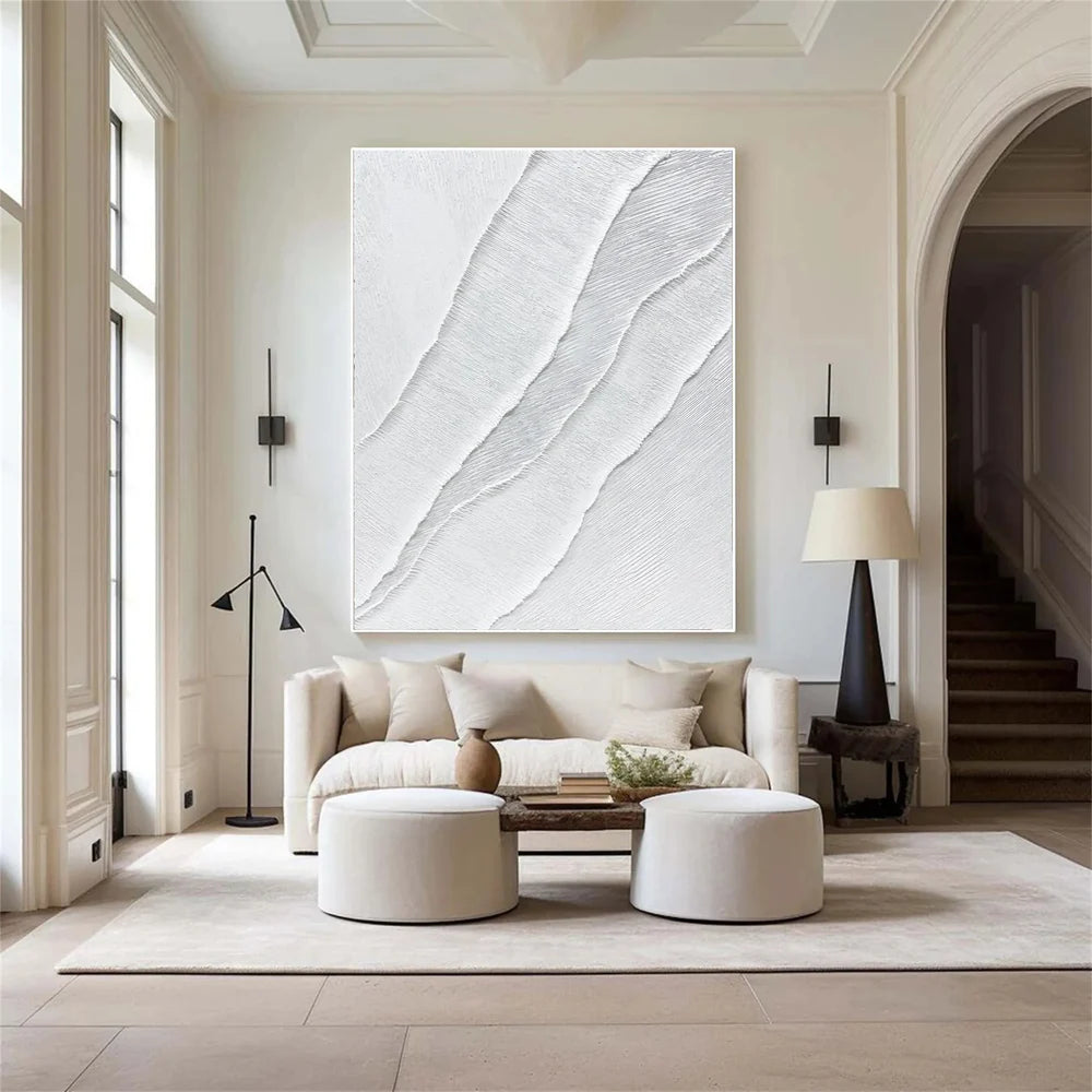 White Minimalist Textured Wall Art #MT097