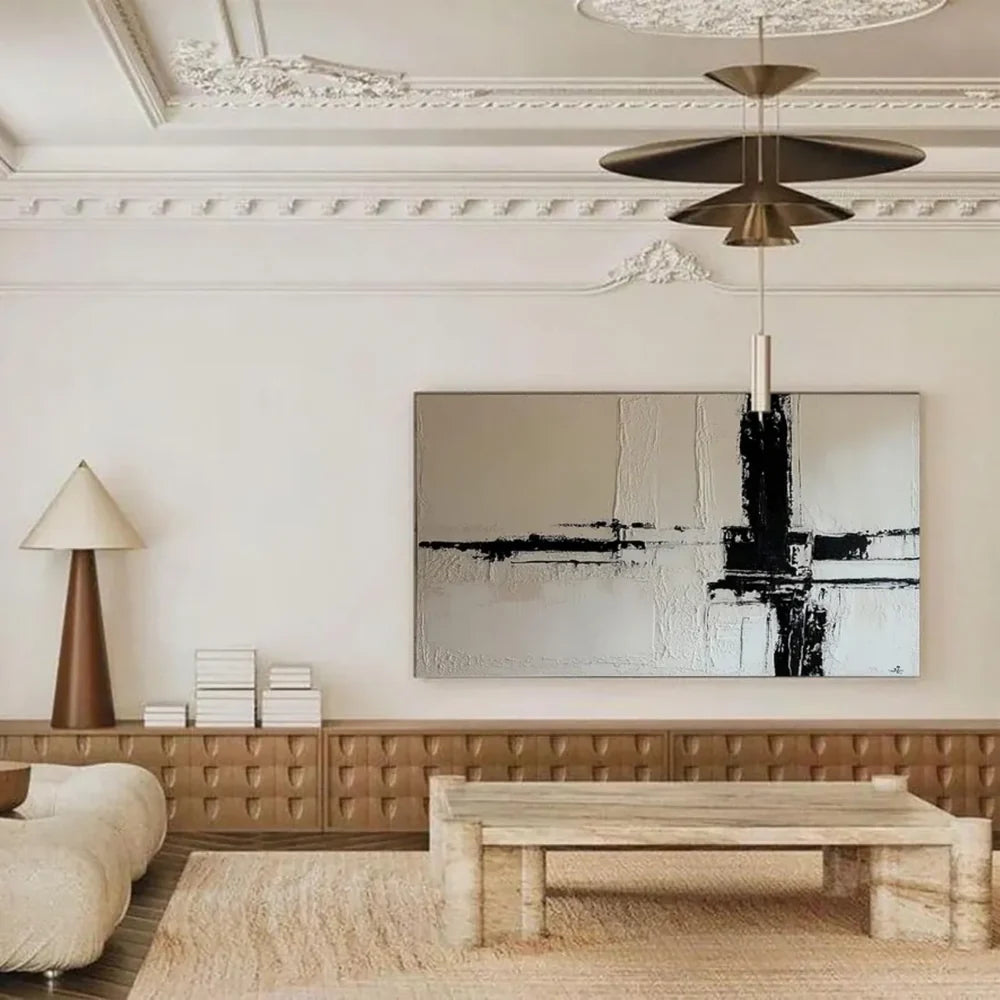 Black and White Minimalist Textured Wall Art #MT019