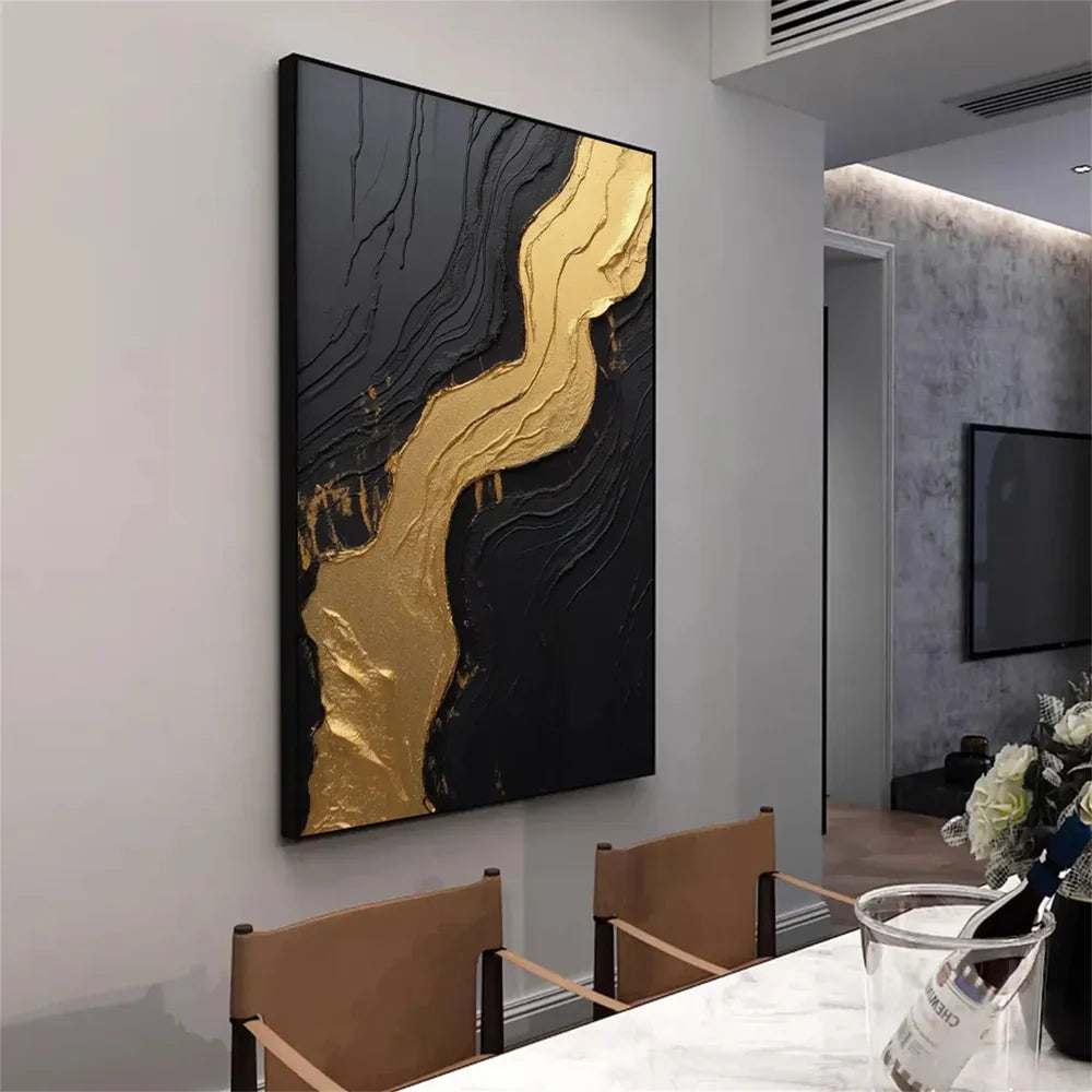 Black and Gold Minimalist Textured Wall Art #MT090