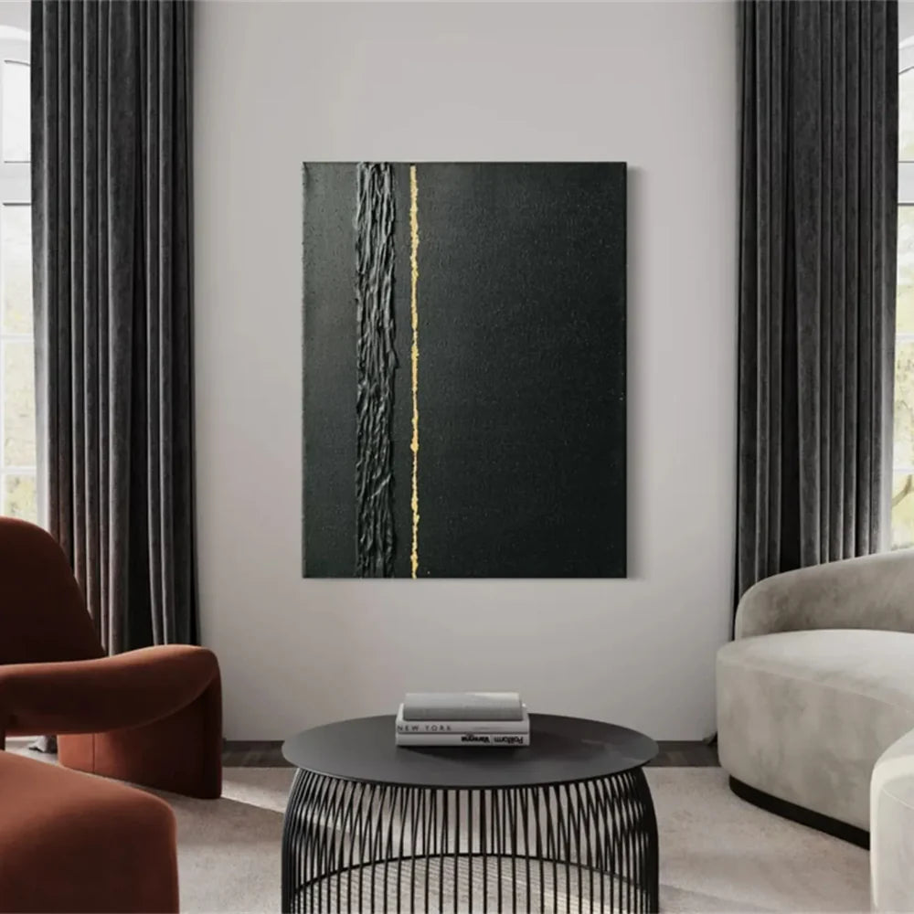Black and Gold Minimalist Textured Wall Art #MT091