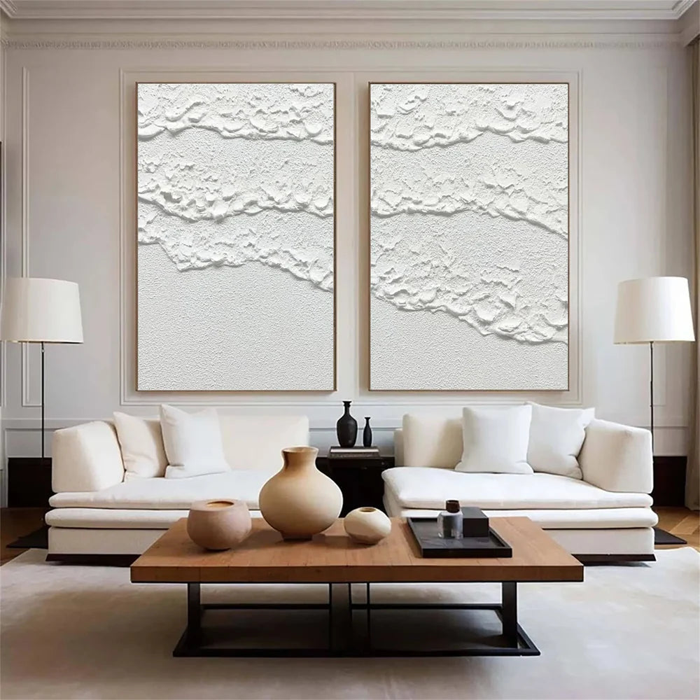 White Minimalist Textured Wall Art Set of 2 #MT075
