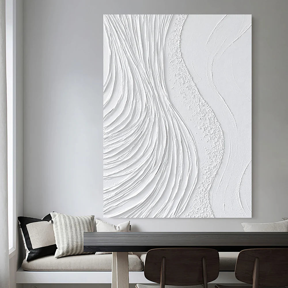 White Minimalist Textured Wall Art #MT027