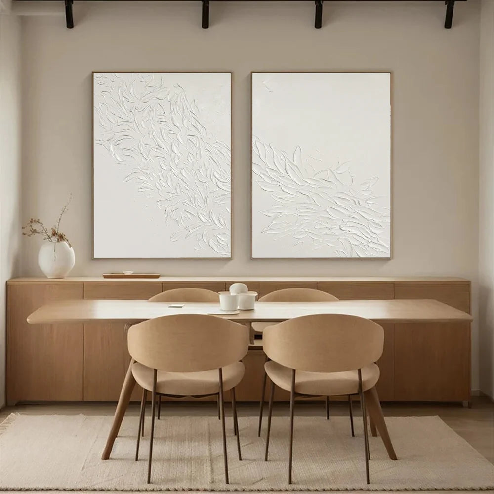 White Minimalist Textured Wall Art Set of 2 #MT057