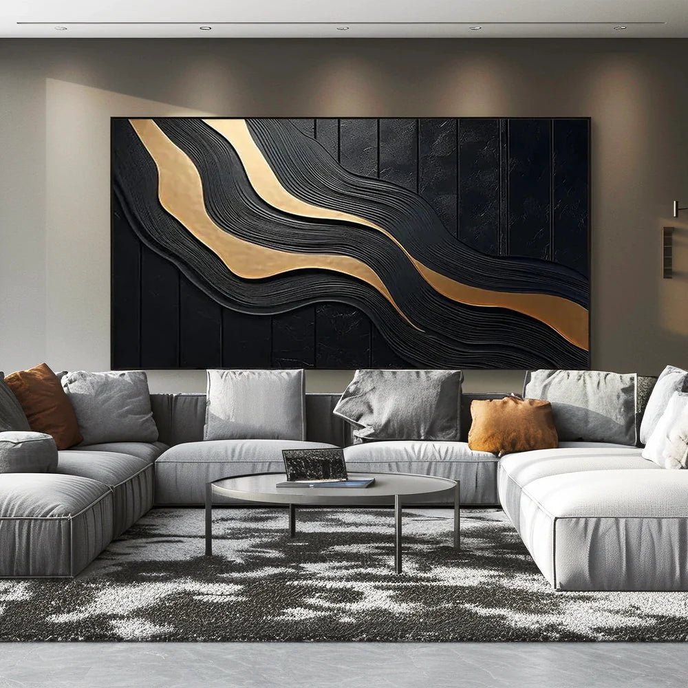 Black and Gold Minimalist Textured Wall Art #MT088