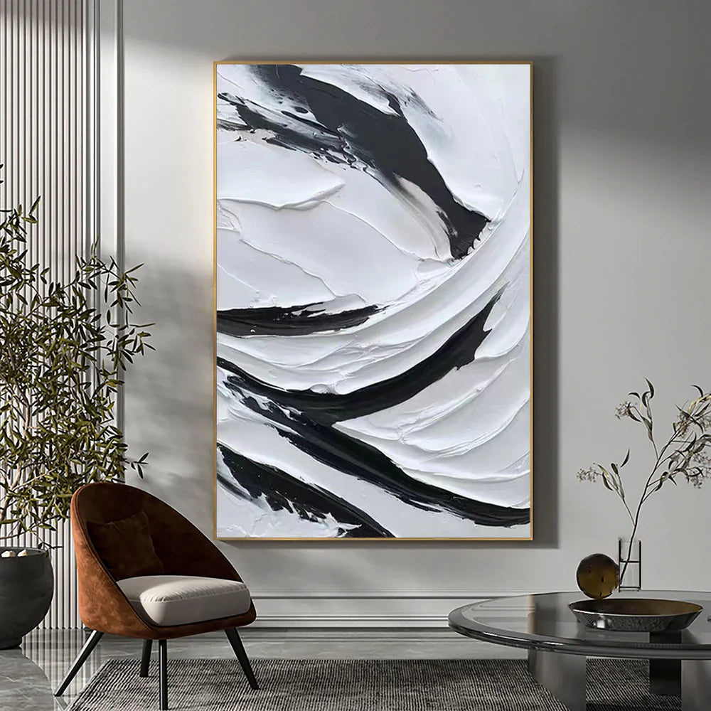 Black and White Minimalist Textured Wall Art #MT101