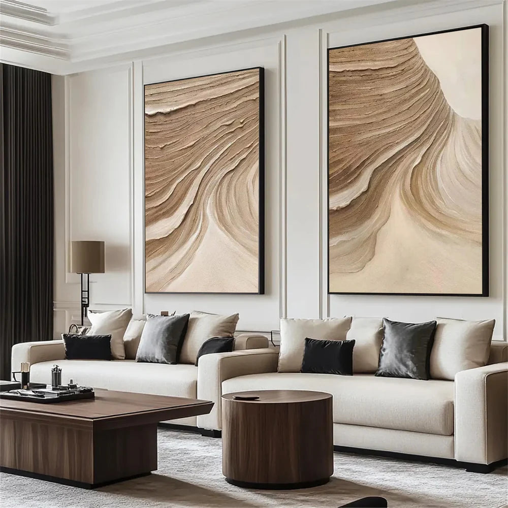 Beige and Brown Abstract Textured Wall Art Set Of 2 #AT043