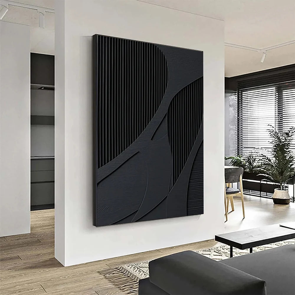 Black Minimalist Textured Wall Art #MT047