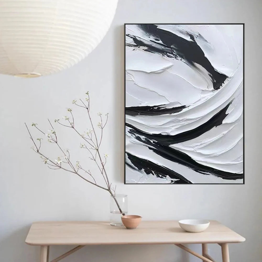 Black and White Minimalist Textured Wall Art #MT101