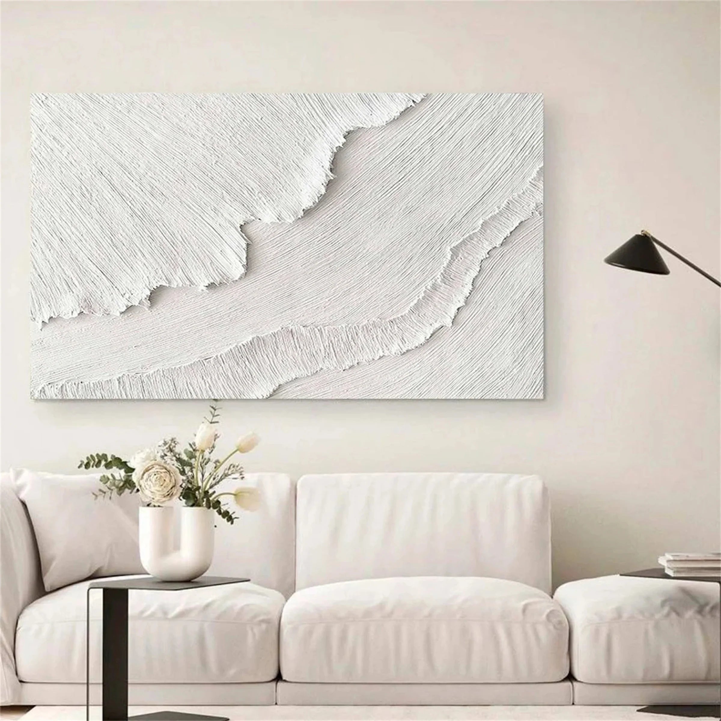 White Minimalist Textured Wall Art #MT120