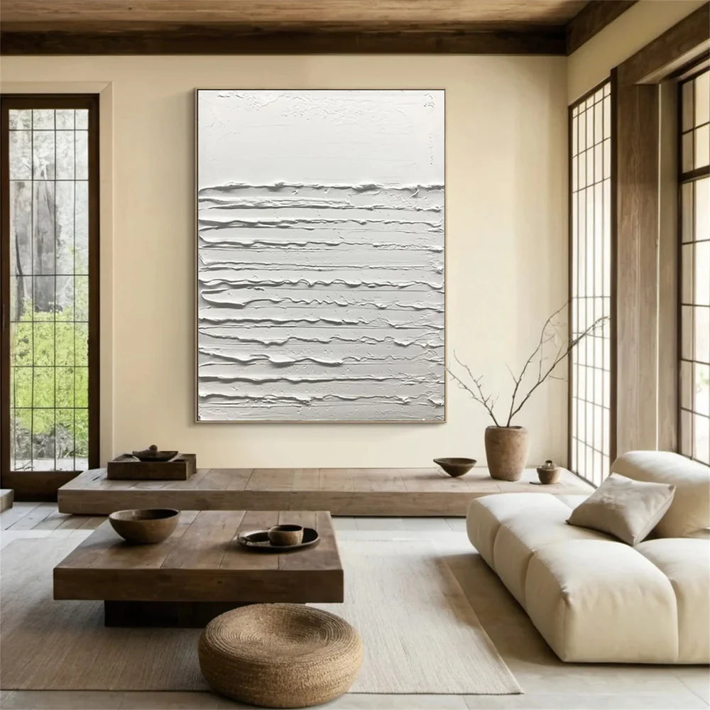 White Minimalist Textured Wall Art #MT096
