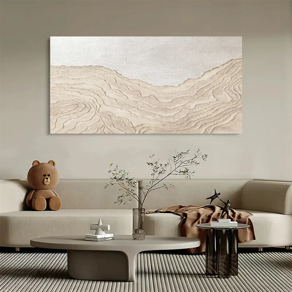 White and Beige Minimalist Textured Wall Art #MT095