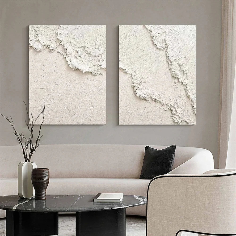 White Minimalist Textured Wall Art Set of 2 #MT121