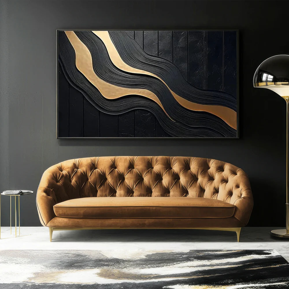 Black and Gold Minimalist Textured Wall Art #MT088